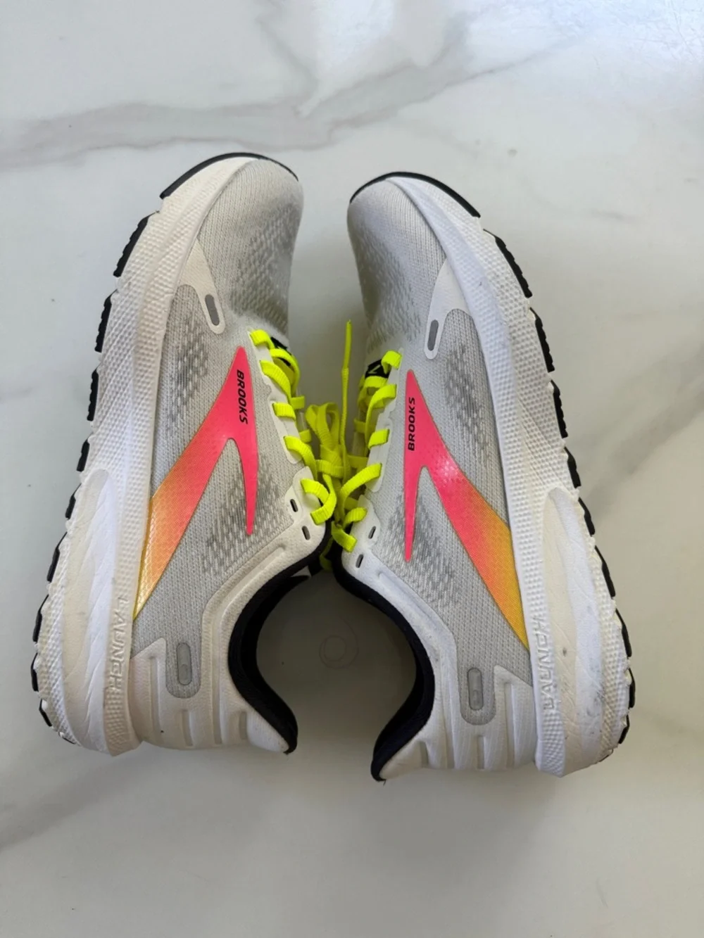 Brooks Kids Sneakers - White with Neon Yellow Laces and Pink Accent